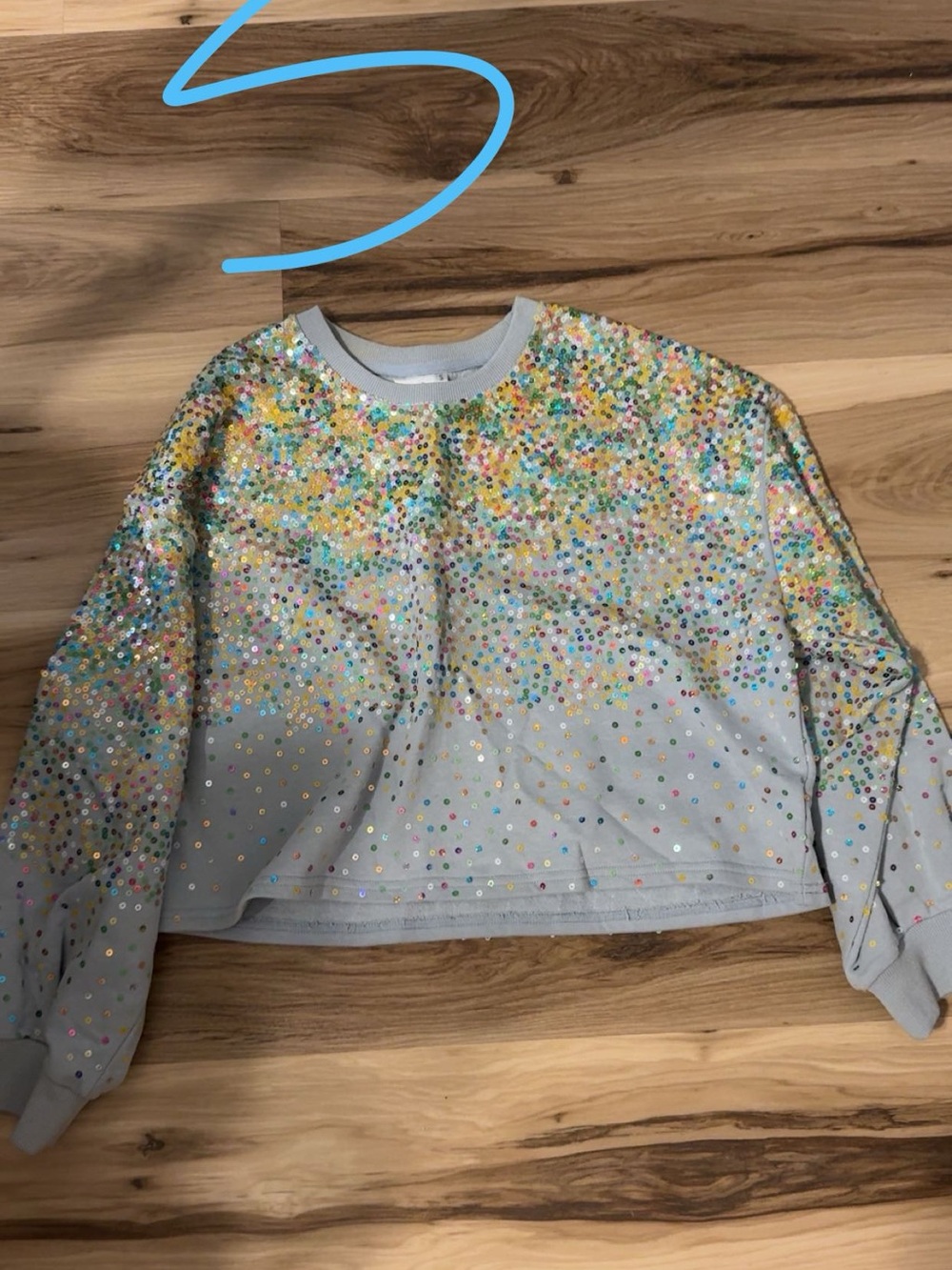 QUEEN OF SPARKLES Light Gray Long Sleeve Sequin Pullover